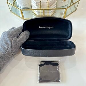 Salvatore Ferragamo Black Leather Glasses Case with Cloth